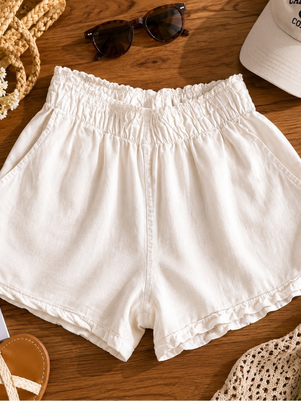 Casual High-Waist Off White Women's Shorts Size Medium